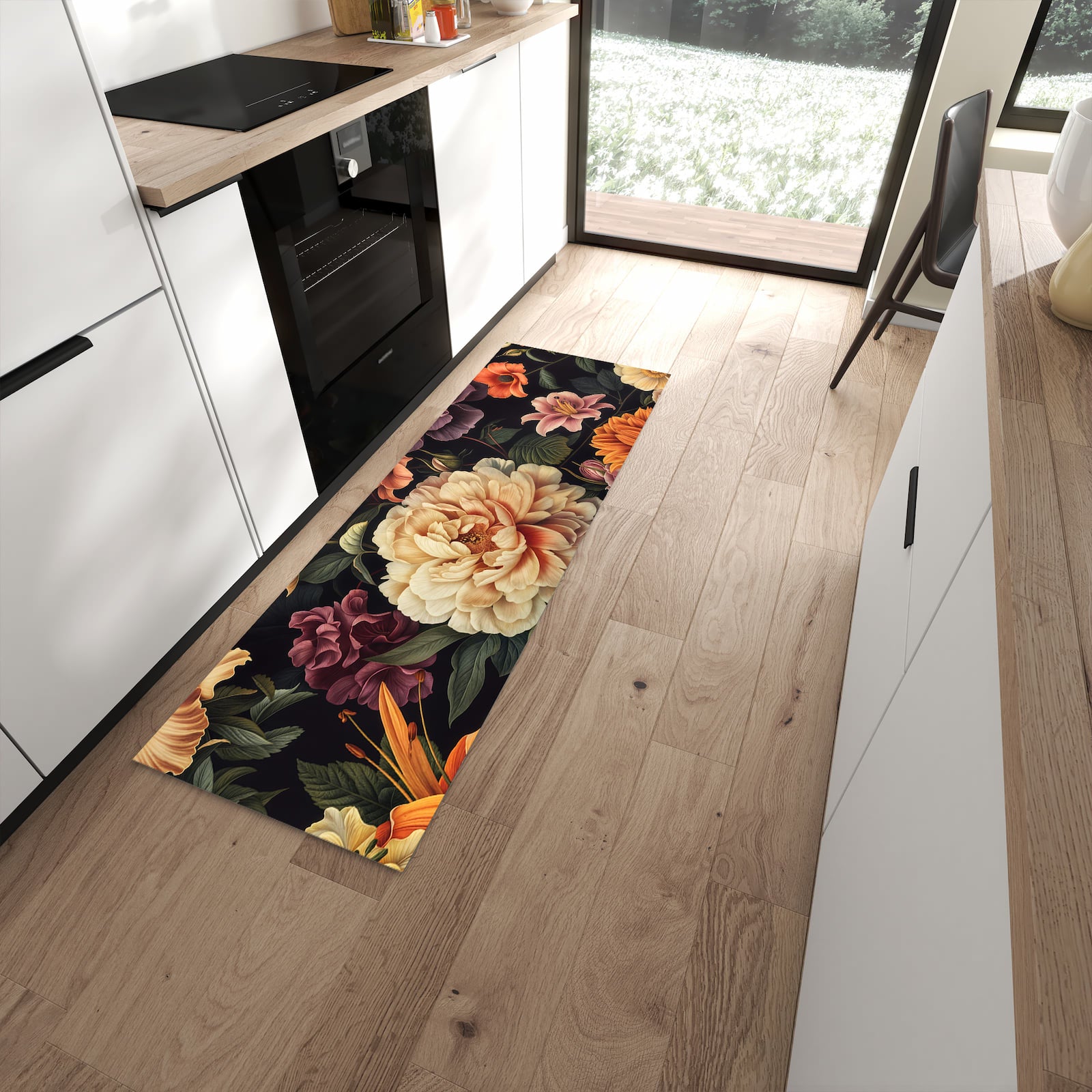 Küchenteppich mit Motiv Blumenwiese Kunst für angenehme Haptik in moderner Küche