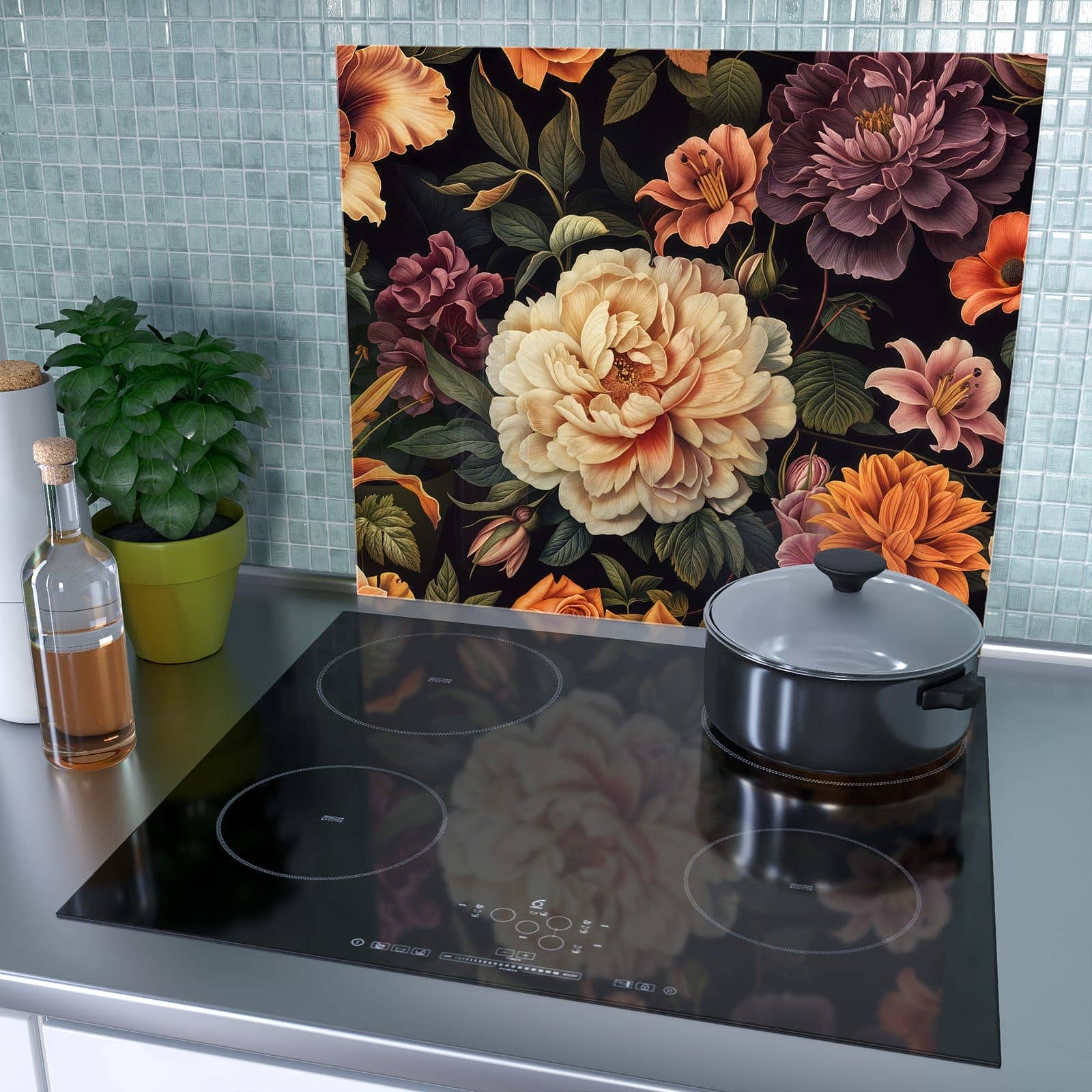 1-teilige Herdabdeckplatten für den Herd mit Blumenwiese Kunst-Motiv als Spritzschutz