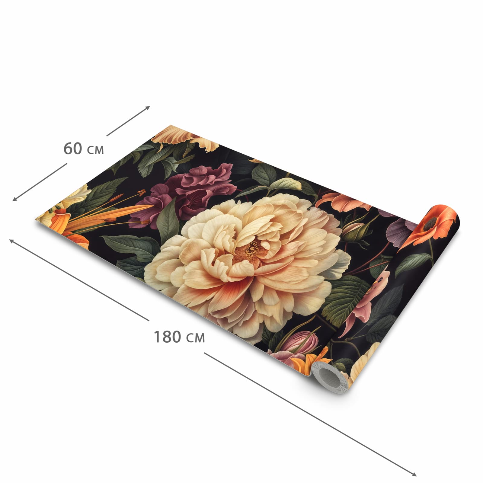 Flacher rutschfester Küchenläufer mit Motiv Blumenwiese Kunst in der Grösse 60x300 cm