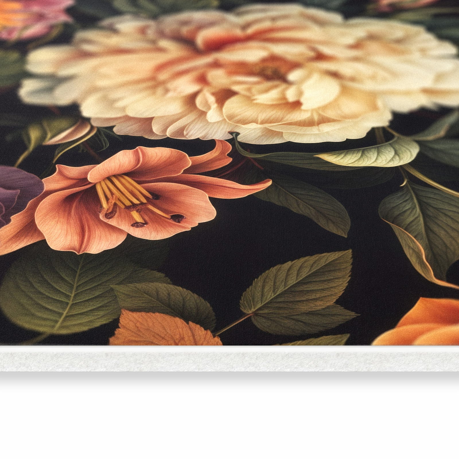 Fleckenresistenter rutschfester Läufer mit Motiv Blumenwiese Kunst in seitlicher Ansicht