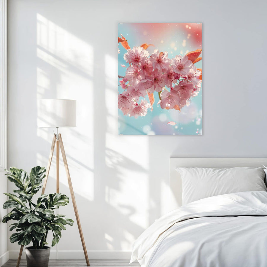 Maße Wandbild - Kirschblüten in Blau - Hochformat
