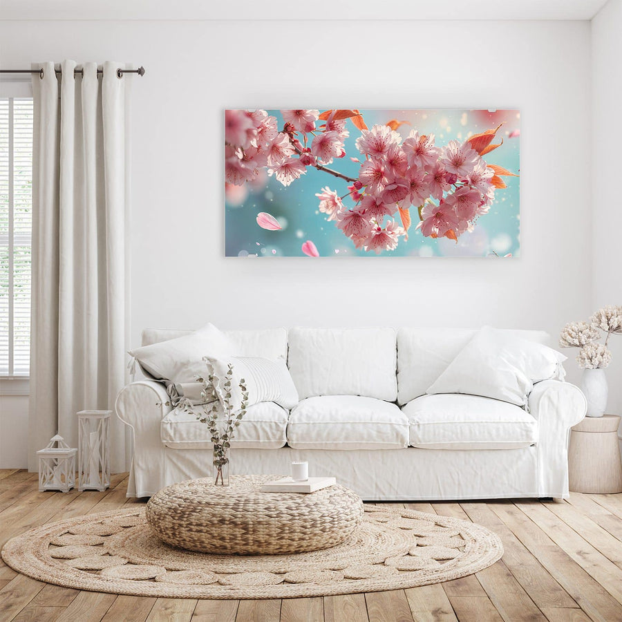 Maße Wandbild - Kirschblüten in Blau - Querformat