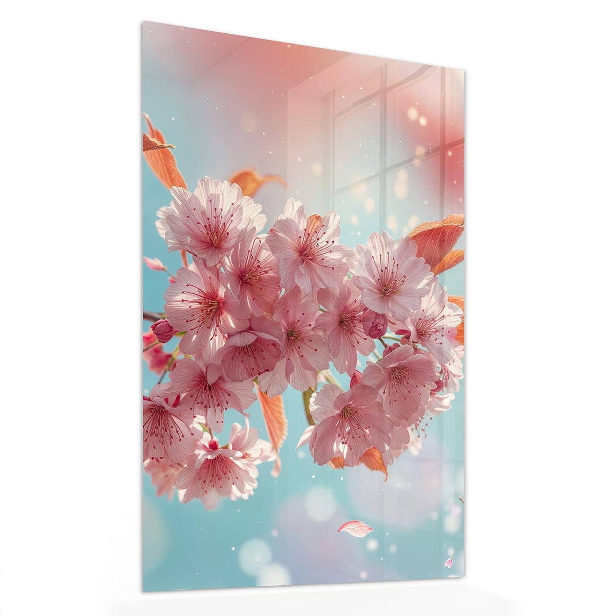 11 Größen – von 30 × 60 bis 60 × 150 cm – Wandbild - Kirschblüten in Blau - Hochformat