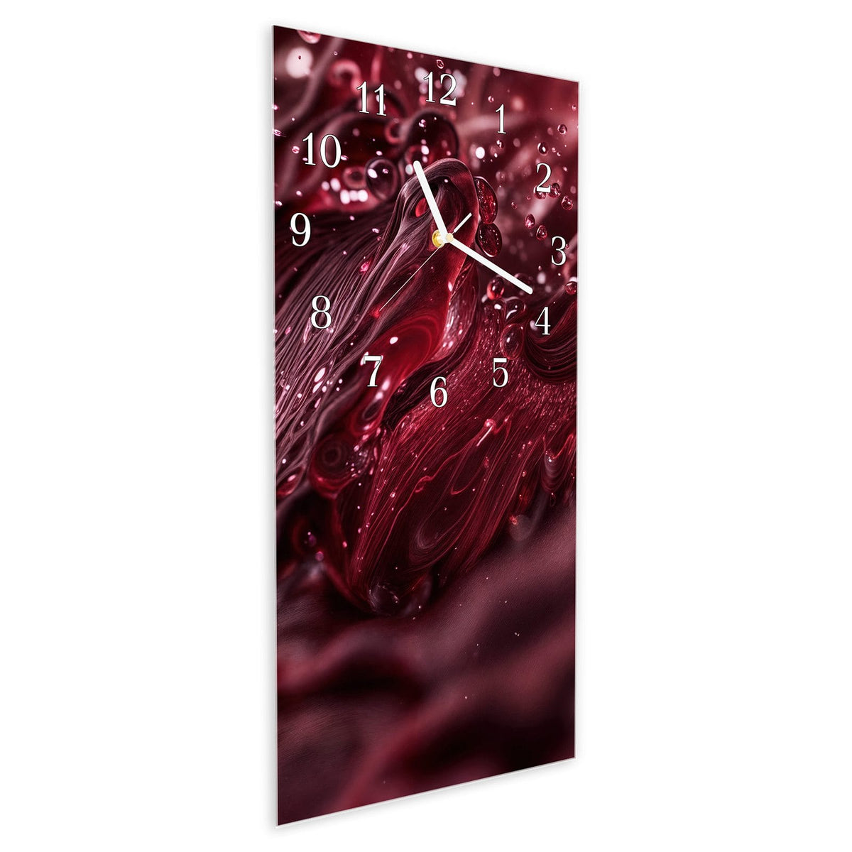 Vormontiert – mit Schwebeeffekt – Wanduhr Wirbelnde Flüssigkeit aus Glas – Hochformat 30 × 60 cm