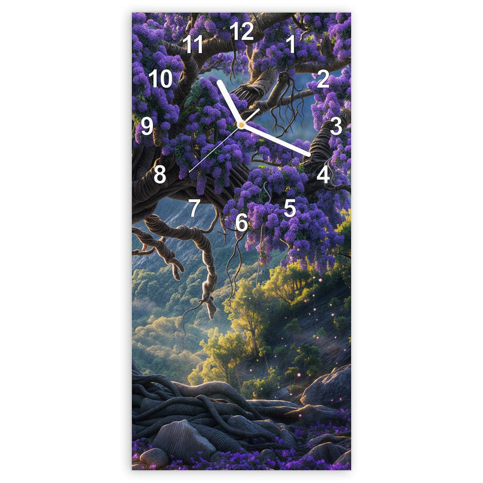 Wanduhr Magischer Baum aus Glas – Hochformat 30 × 60 cm mit Ziffernblatt Modern
