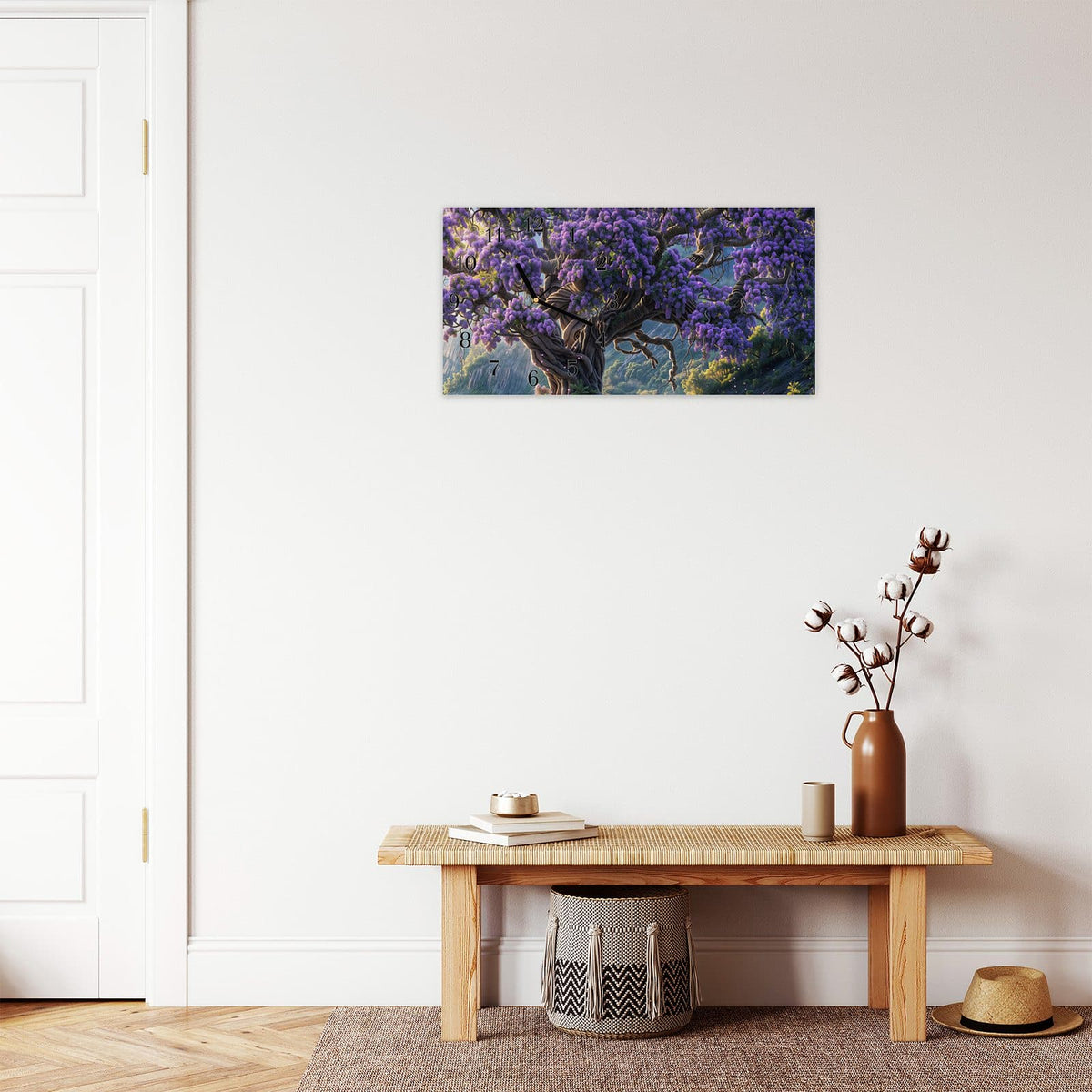 Moderne Wanduhr aus Glas mit Farbtiefe – Wanduhr Magischer Baum aus Glas – Querformat 60 × 30 cm