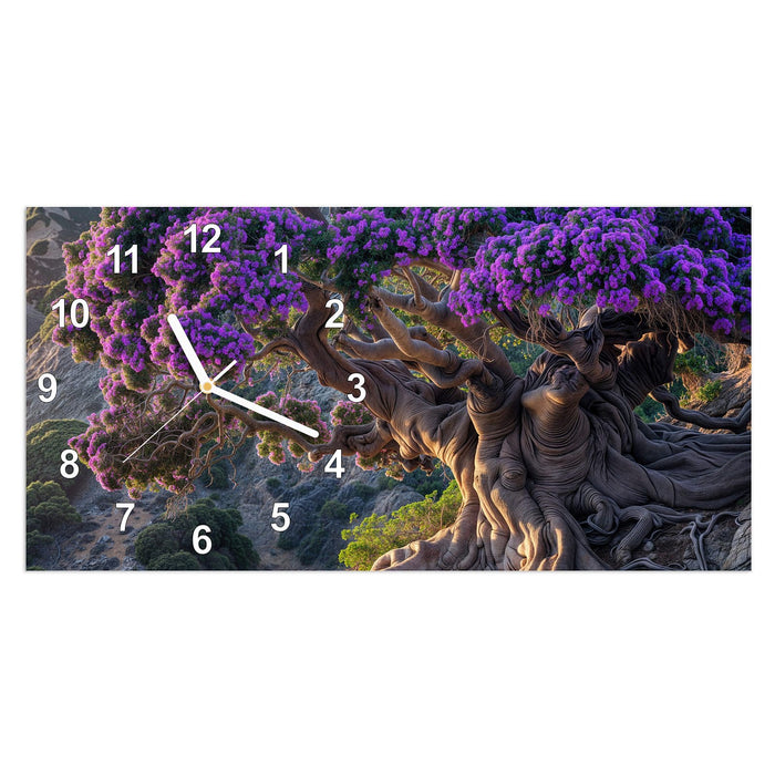 Wanduhr Alter Weiser Baum aus Glas – Querformat 60 × 30 cm mit Ziffernblatt Modern