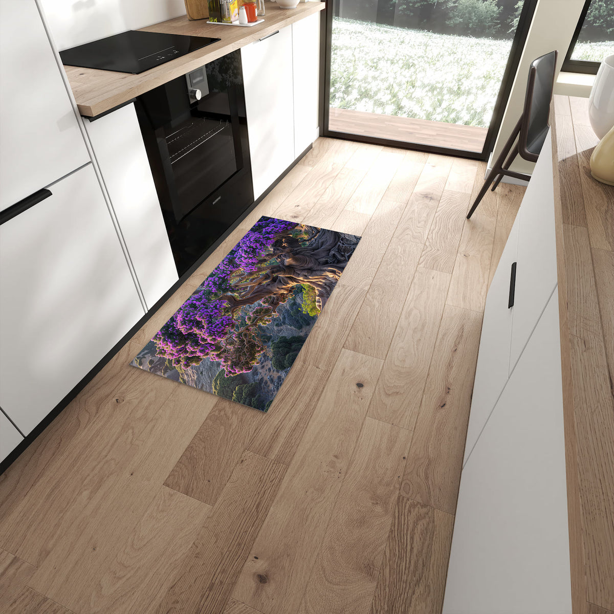 Waschbarer Küchenteppich mit Motiv Alter Weiser Baum in moderner Küche #grösse_60 x 120 cm