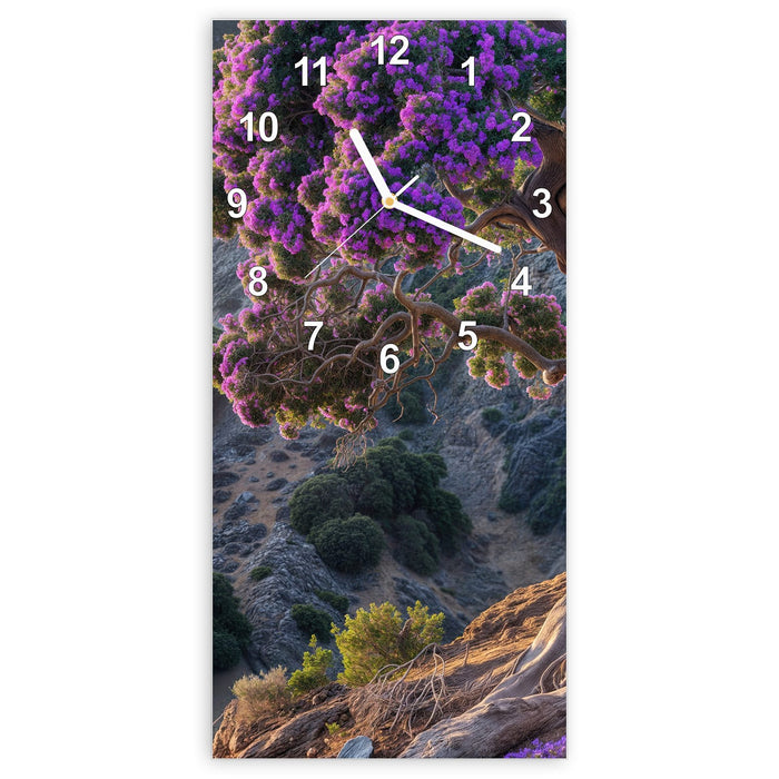 Wanduhr Alter Weiser Baum aus Glas – Hochformat 30 × 60 cm mit Ziffernblatt Modern