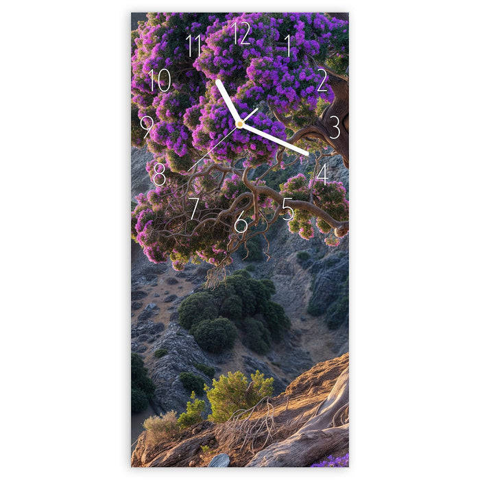 Wanduhr Alter Weiser Baum aus Glas – Hochformat 30 × 60 cm mit Ziffernblatt Elegant