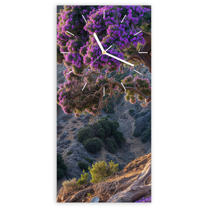 Wanduhr Alter Weiser Baum aus Glas – Hochformat 30 × 60 cm mit Ziffernblatt Linie