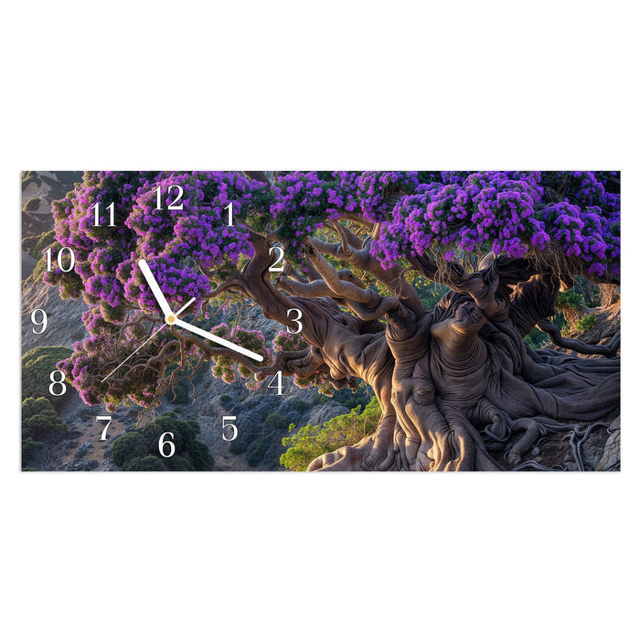 Wanduhr Alter Weiser Baum aus Glas – Querformat 60 × 30 cm mit Ziffernblatt Klassisch