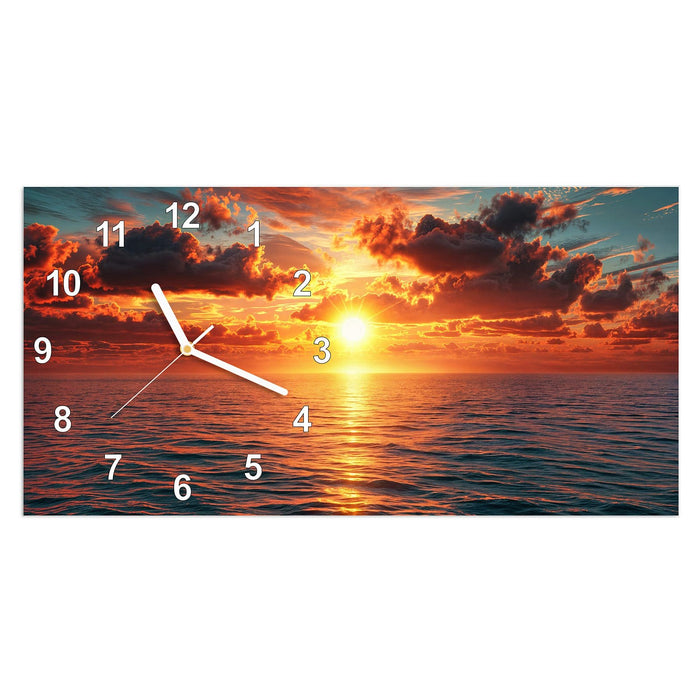 Wanduhr Abendsonne Meer aus Glas – Querformat 60 × 30 cm mit Ziffernblatt Modern
