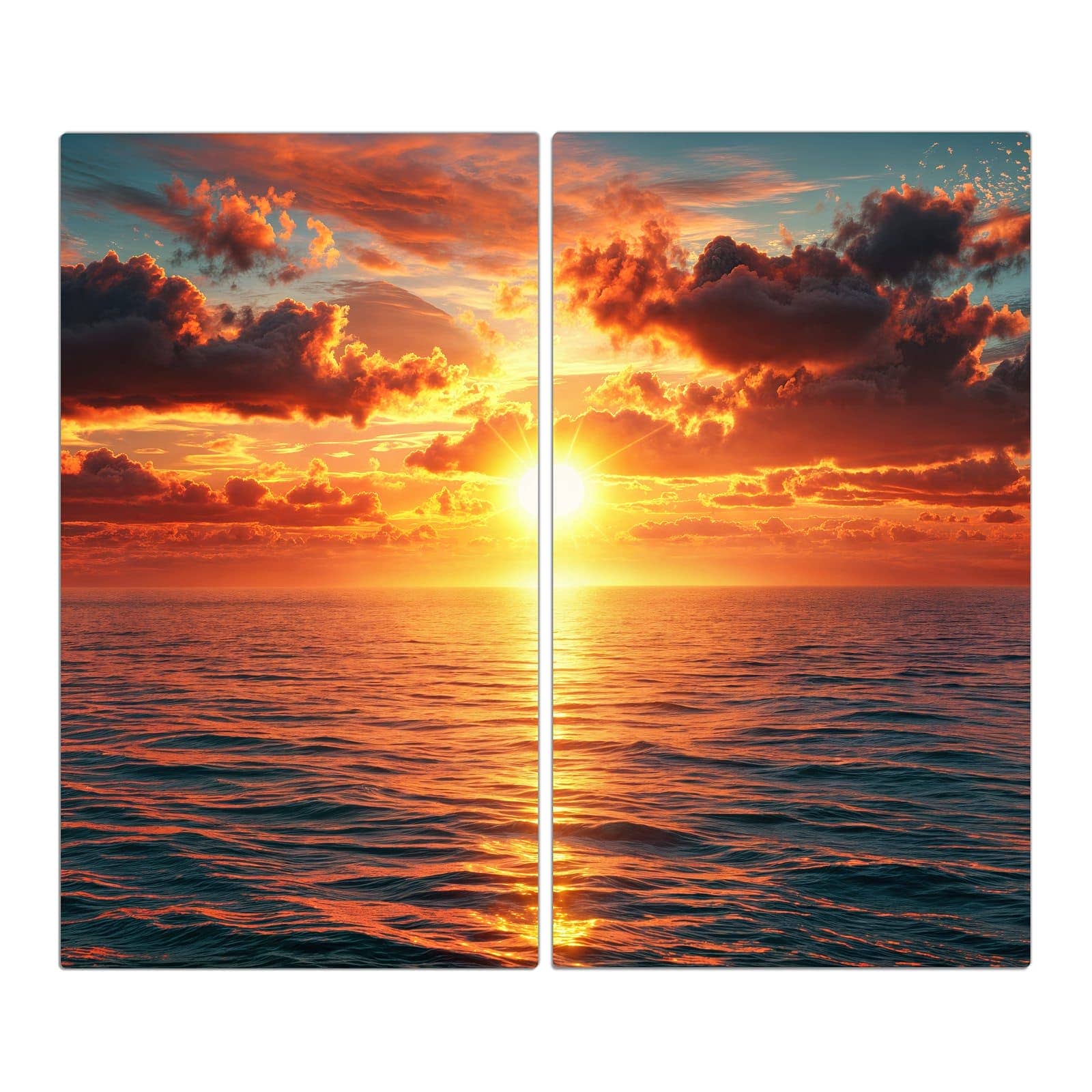 2-teilige Herdabdeckplatte Induktion mit Sonnenuntergang Meer-Motiv in der Frontansicht