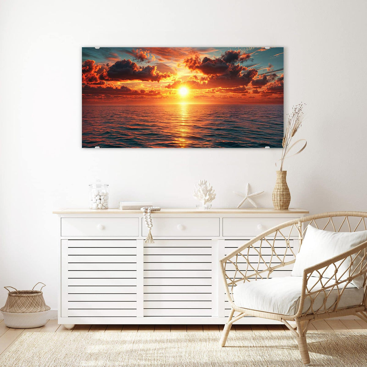 Echtglas, 4 mm – kein Acryl, keine Folie – Wandbild - Wolken im Abendrot - Querformat