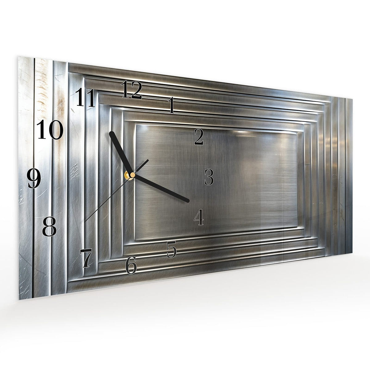 Vormontiert – mit Schwebeeffekt – Wanduhr Metallrahmen aus Glas – Querformat 60 × 30 cm
