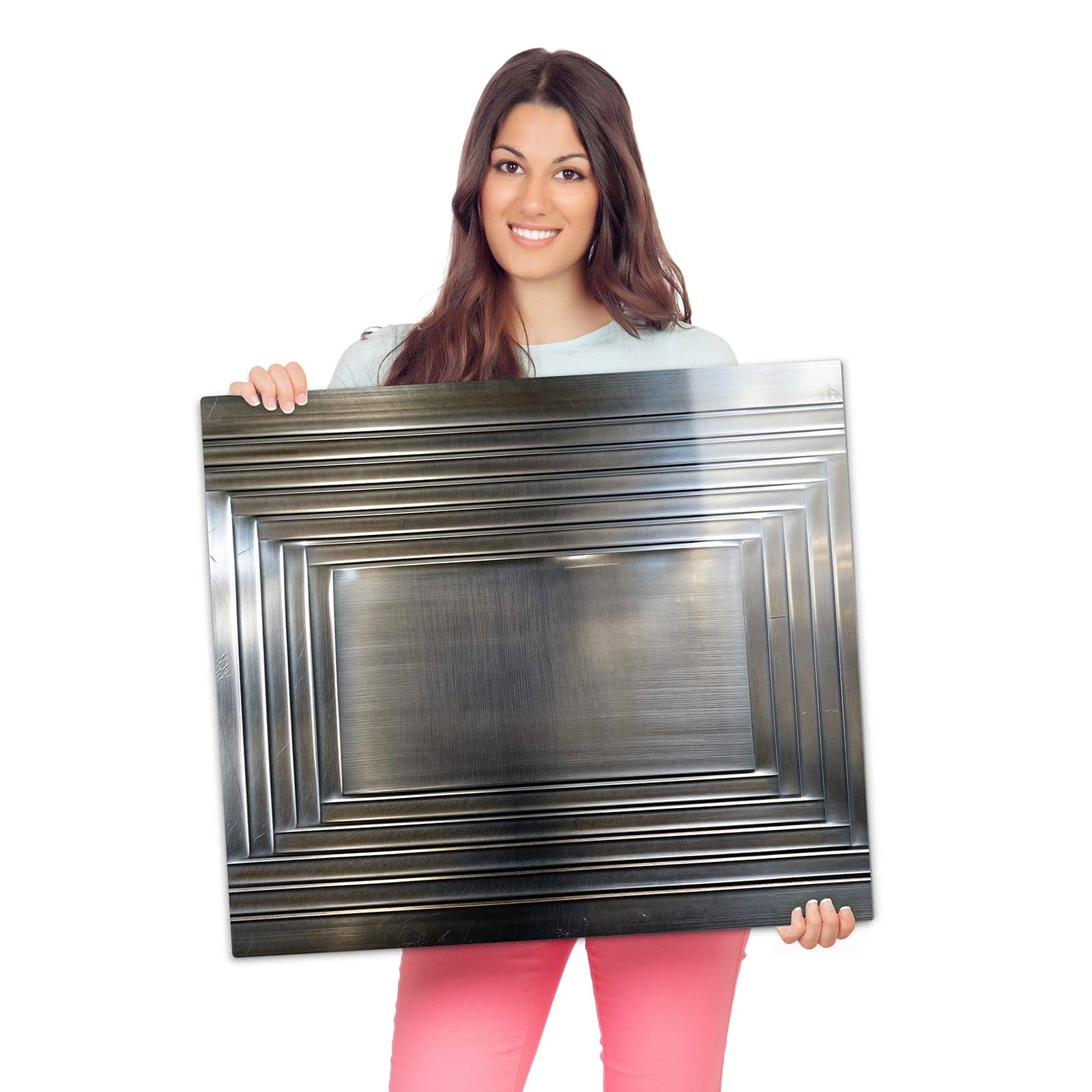Ceranfeld Abdeckung mit Metallrahmen-Motiv wird zur Größendarstellung gehalten