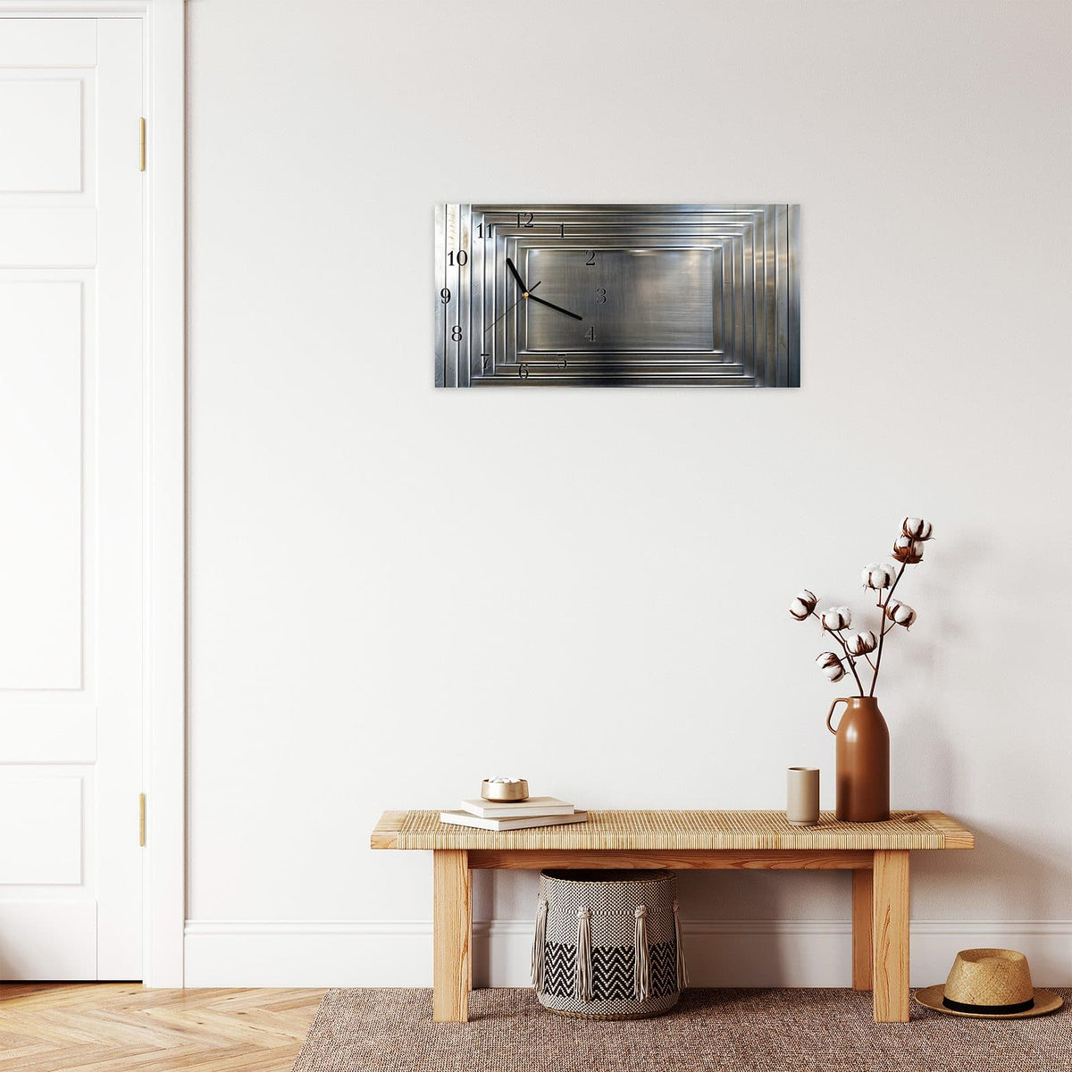 Moderne Wanduhr aus Glas mit Farbtiefe – Wanduhr Metallrahmen aus Glas – Querformat 60 × 30 cm
