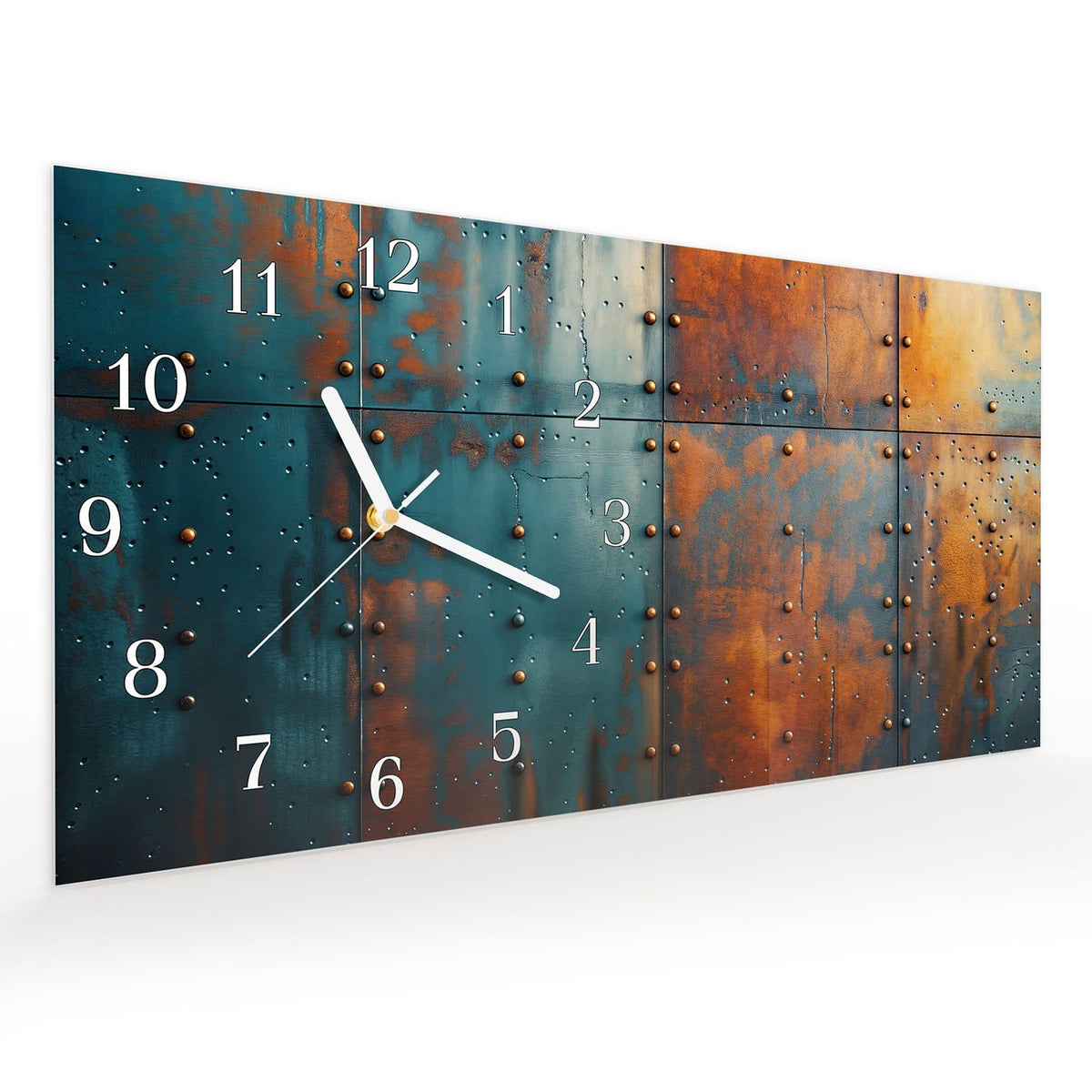 Vormontiert – mit Schwebeeffekt – Wanduhr Industriedesign aus Glas – Querformat 60 × 30 cm