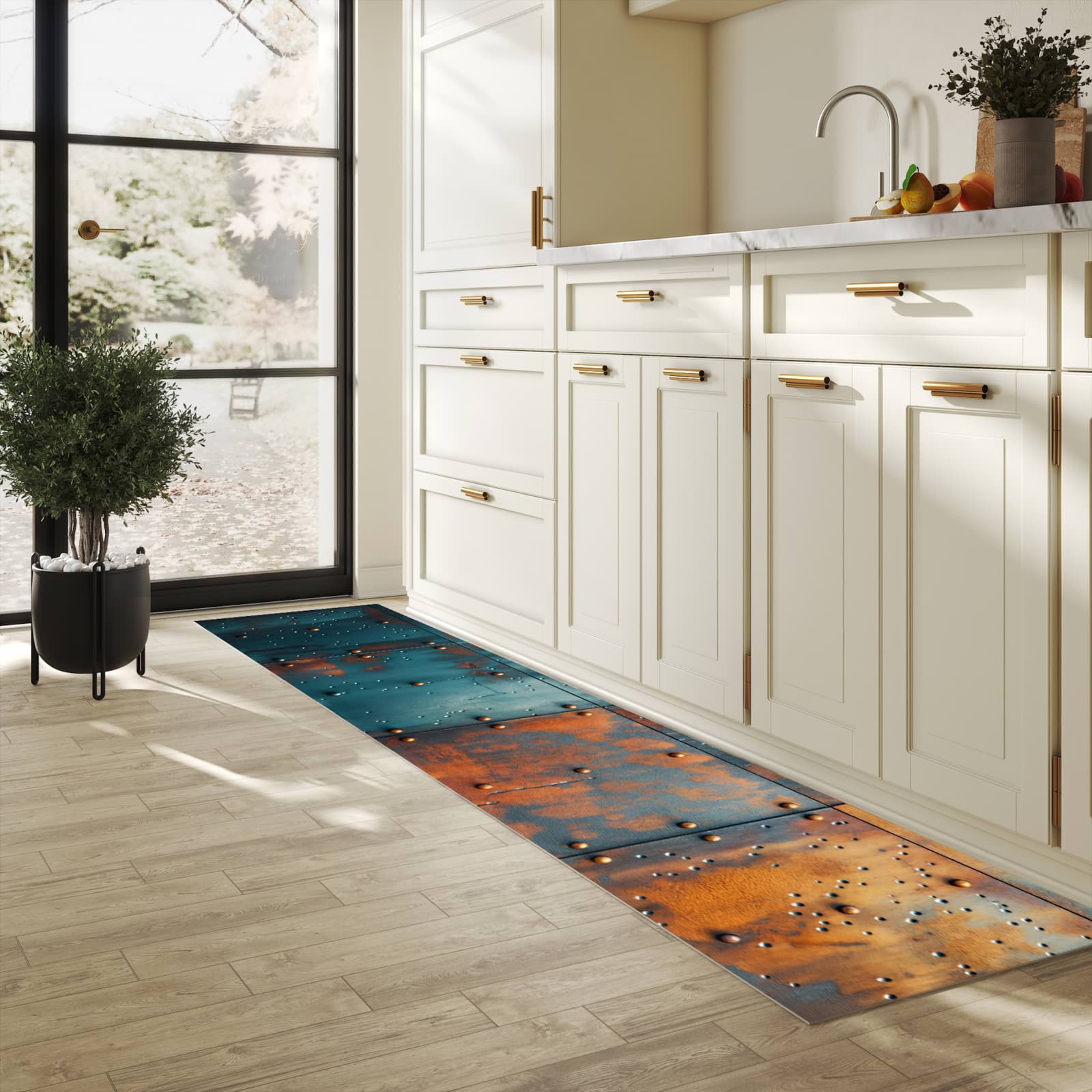 Fleckenresistenter waschbarer Teppich Küche mit Motiv Industriedesign in heller Küche