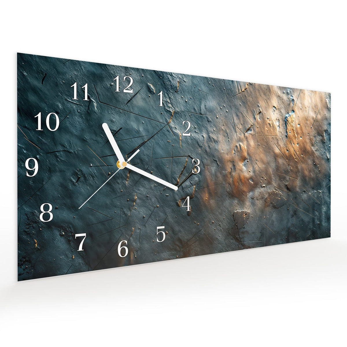 Vormontiert – mit Schwebeeffekt – Wanduhr Metallische Oberfläche aus Glas – Querformat 60 × 30 cm
