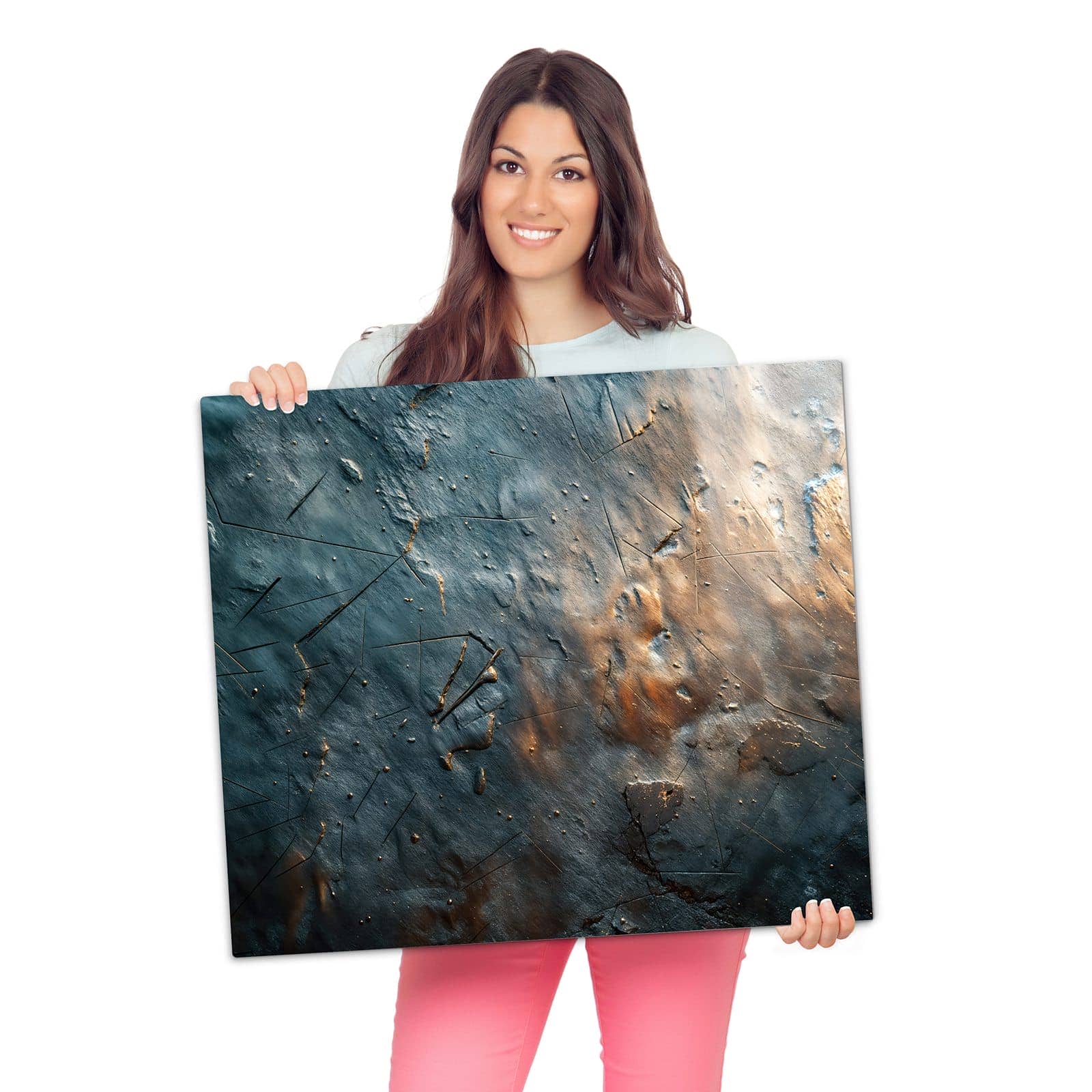 Abdeckplatte für Induktionsherd mit Metallische Oberfläche-Motiv wird zur Größendarstellung gehalten