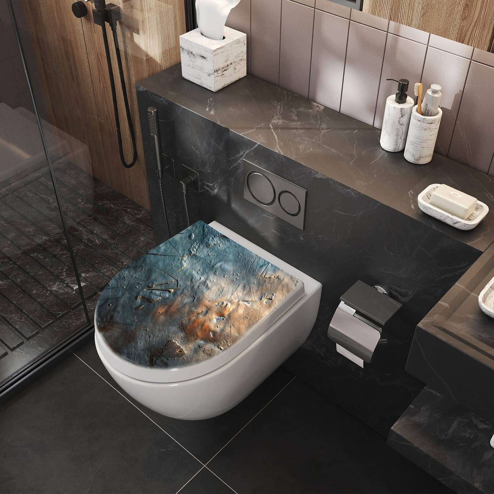 WC-Sitz mit Absenkautomatik Metallische Oberfläche