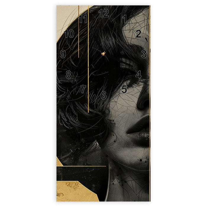 Wanduhr Künstlerisches Porträt aus Glas – Hochformat 30 × 60 cm mit Ziffernblatt Modern