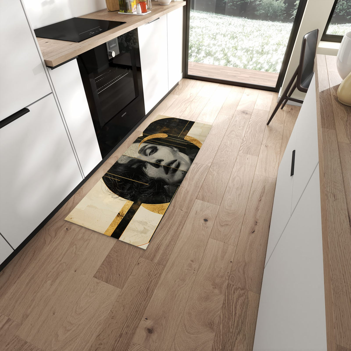 Geruchsneutraler Küchenteppich mit Motiv Künstlerisches Porträt in moderner Küche #grösse_60 x 150 cm