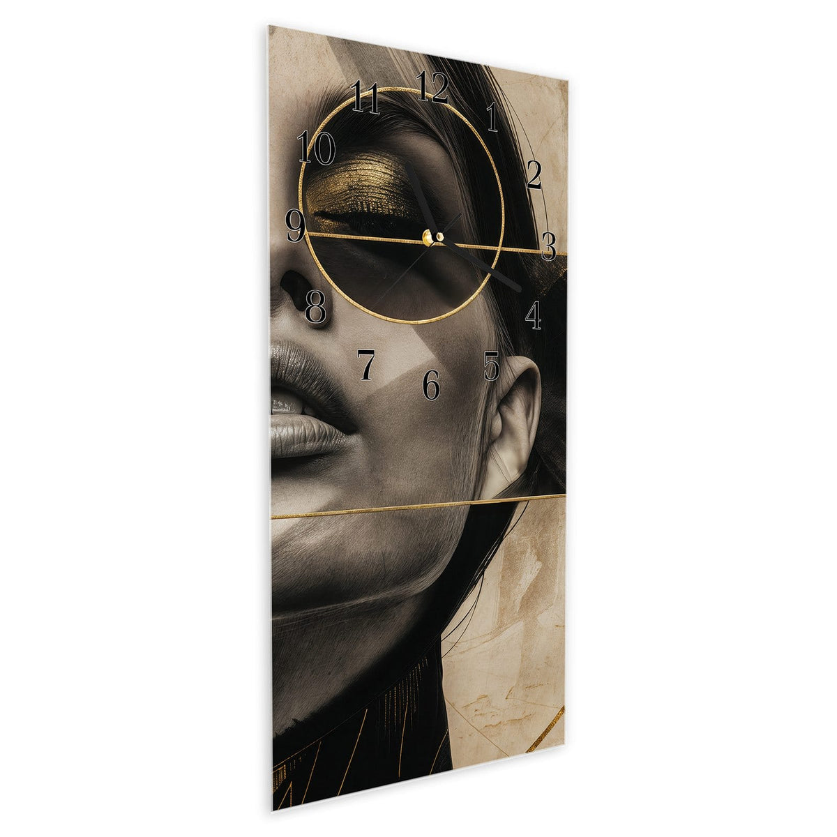 Vormontiert – mit Schwebeeffekt – Wanduhr Abstrakte Sonnenbrille aus Glas – Hochformat 30 × 60 cm