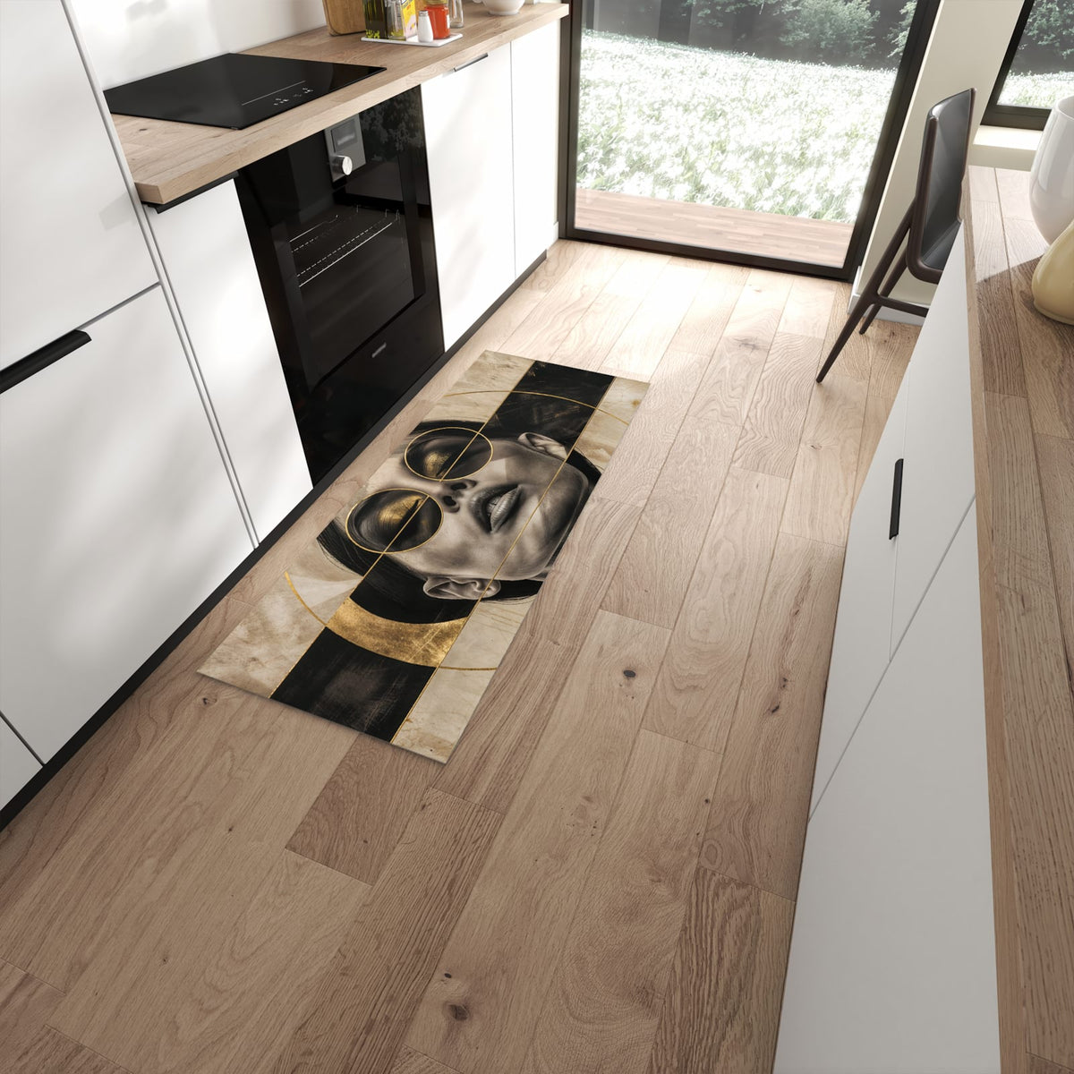Waschbarer Küchenläufer mit Motiv Abstrakte Sonnenbrille für Ordnung in moderner Küche #grösse_60 x 150 cm