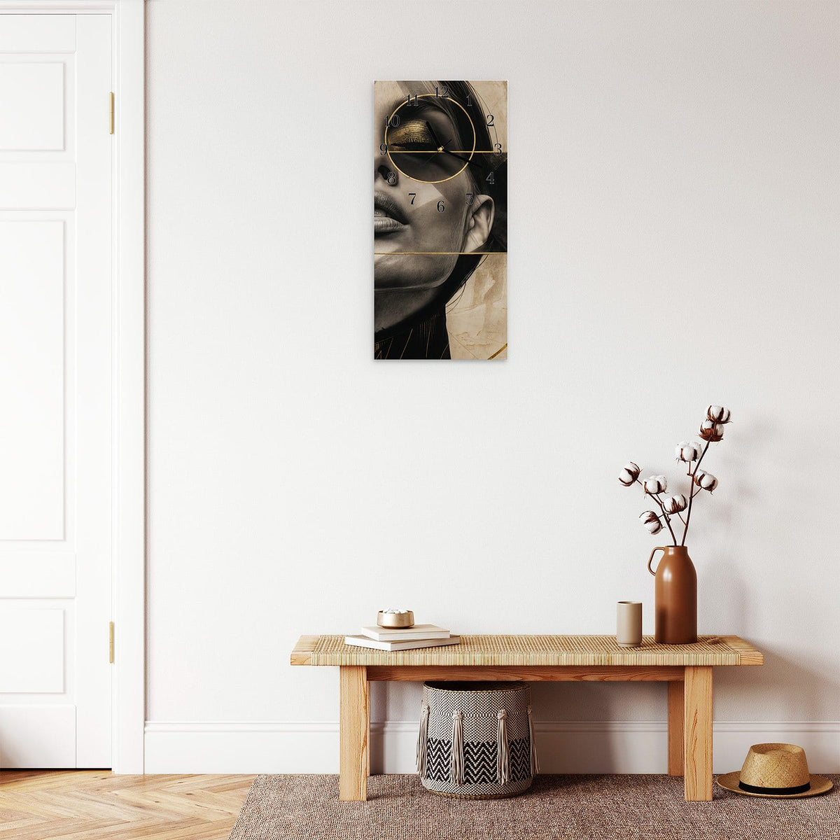 Moderne Wanduhr aus Glas mit Farbtiefe – Wanduhr Abstrakte Sonnenbrille aus Glas – Hochformat 30 × 60 cm