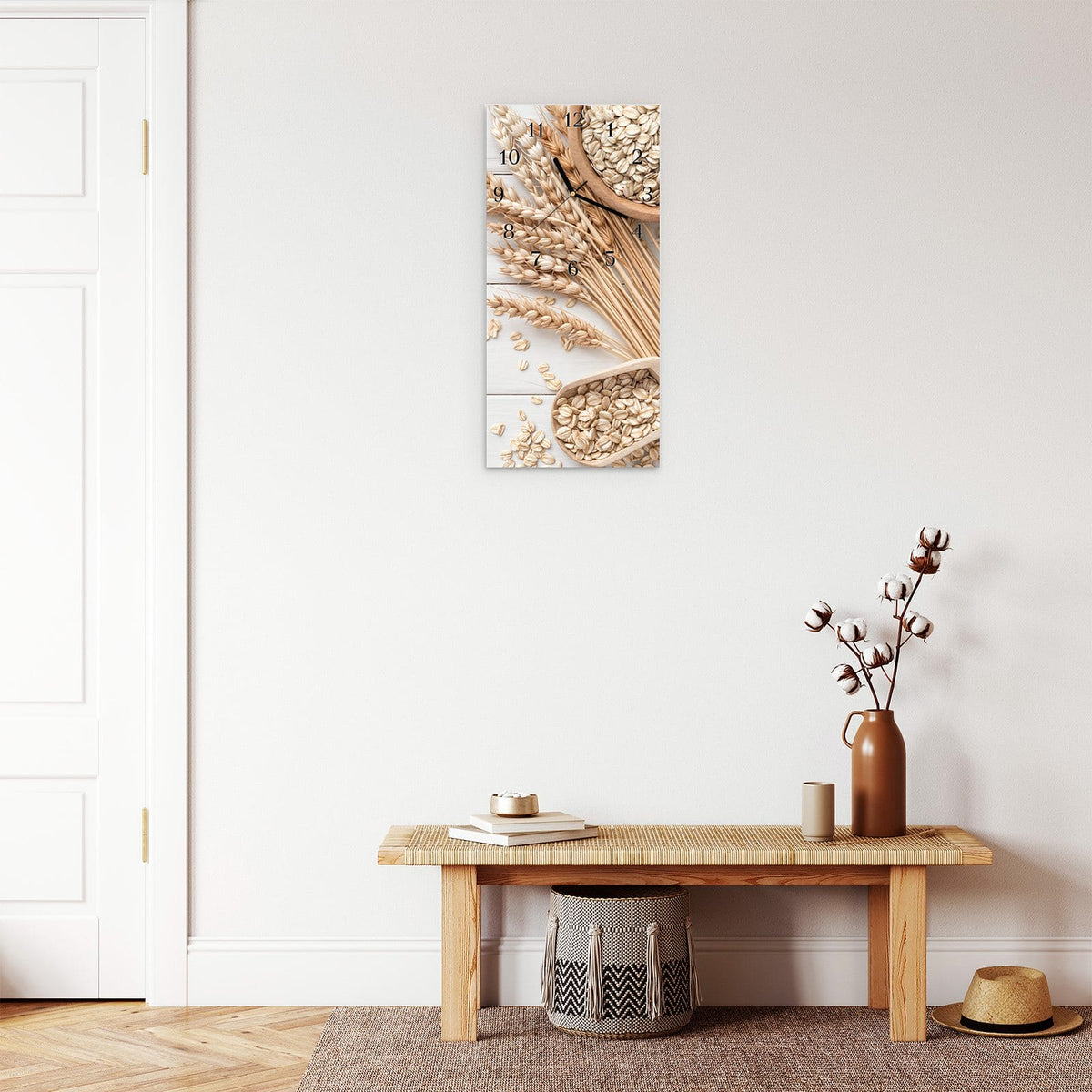 Moderne Wanduhr aus Glas mit Farbtiefe – Wanduhr Weizenoer Selektion aus Glas – Hochformat 30 × 60 cm