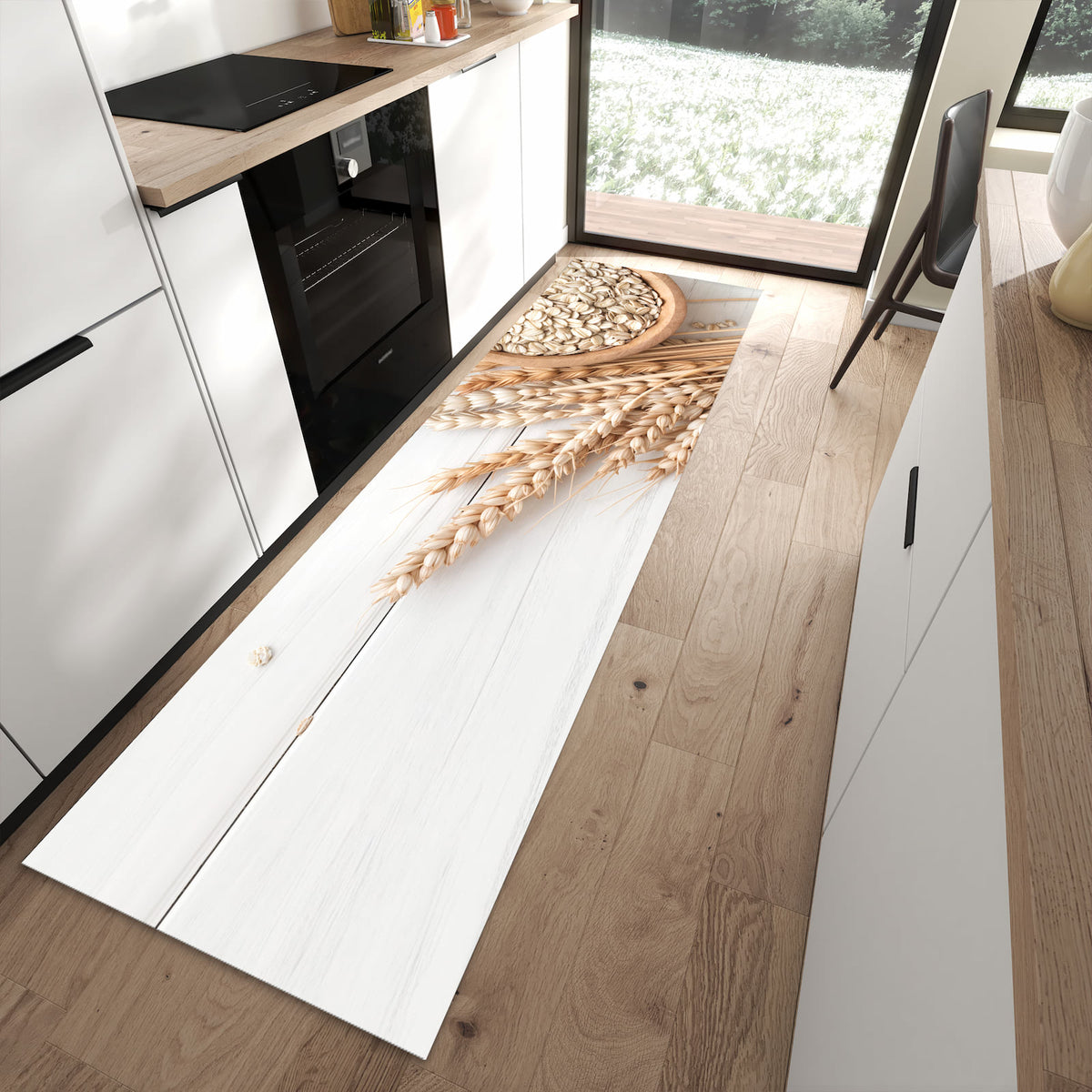 Waschbarer großer Küchenteppich mit Motiv Weizenoer Selektion in moderner Küche