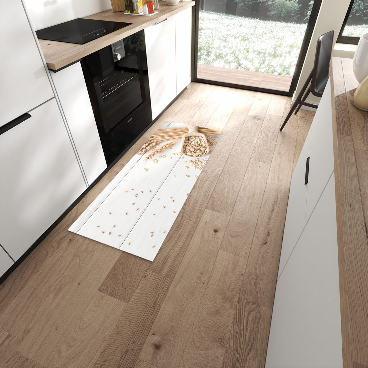 Flacher Bodenläufer mit Motiv Weizenoer Selektion in moderner Küche #grösse_60 x 150 cm