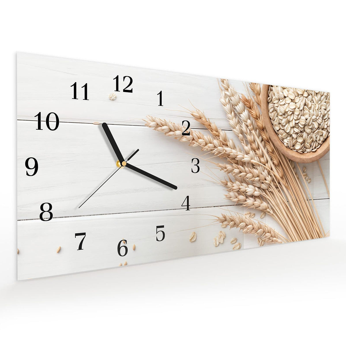 Vormontiert – mit Schwebeeffekt – Wanduhr Weizenoer Selektion aus Glas – Querformat 60 × 30 cm