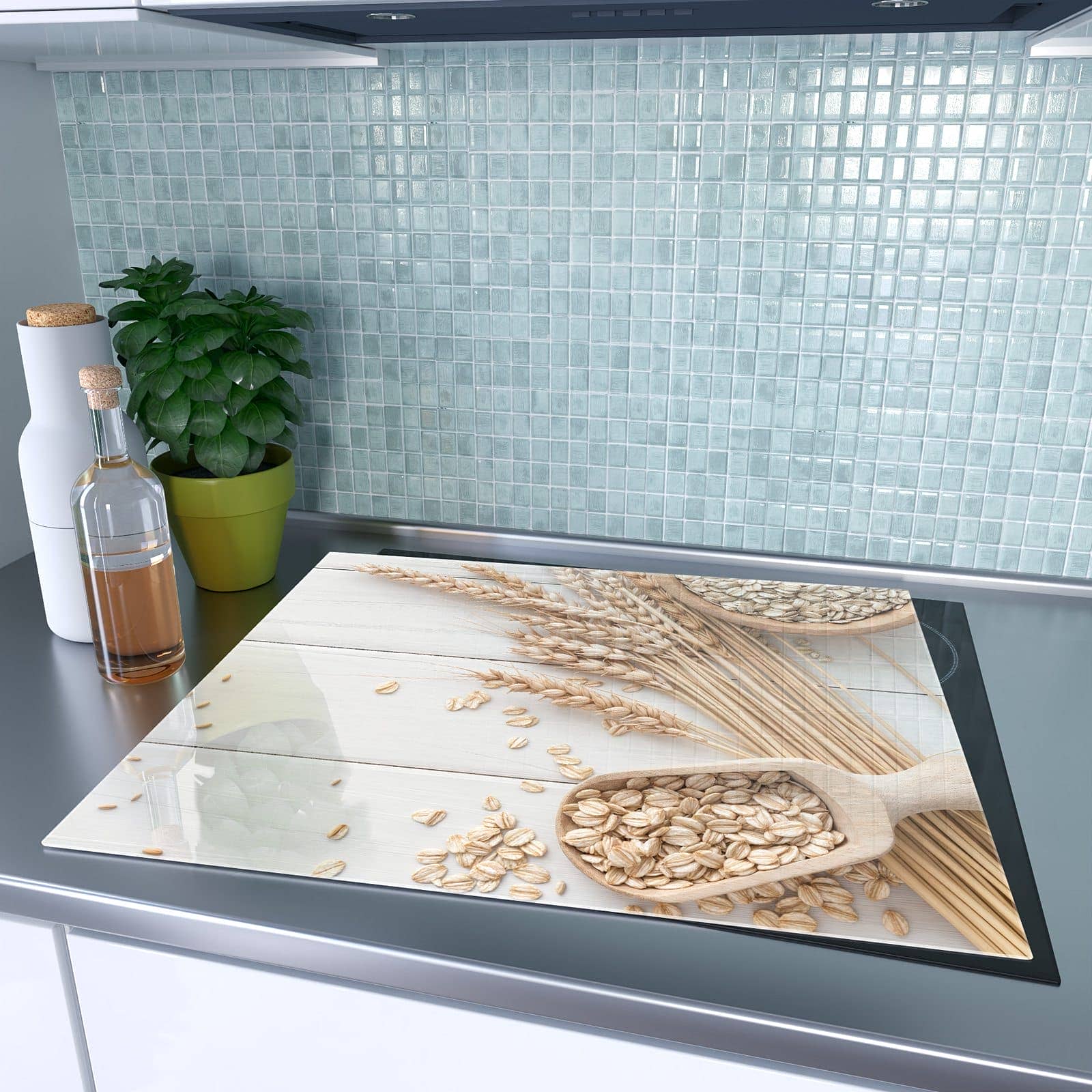 1-teilige Herdabdeckplatte mit Weizenoer Selektion-Motiv auf dem Ceranfeld