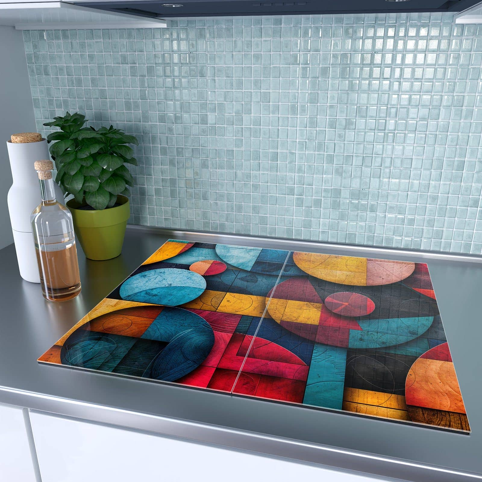 2-teilige Abdeckplatte Ceranfeld mit Bunte Kreise-Motiv auf dem Ceranfeld