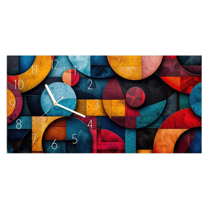 Wanduhr Bunte Kreise aus Glas – Querformat 60 × 30 cm mit Ziffernblatt Elegant