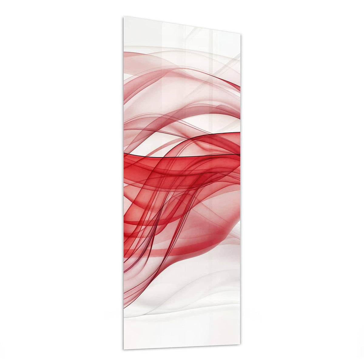 Glasbild Rote Bänder auf Weiß von der Seite, 4 mm Echtglas