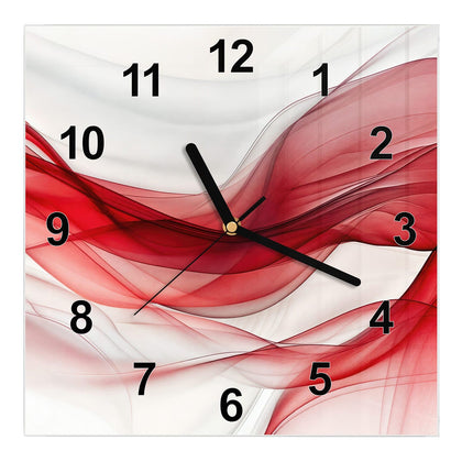 Wanduhr Quadratisch mit dem Motiv Rote Bänder auf Weiß