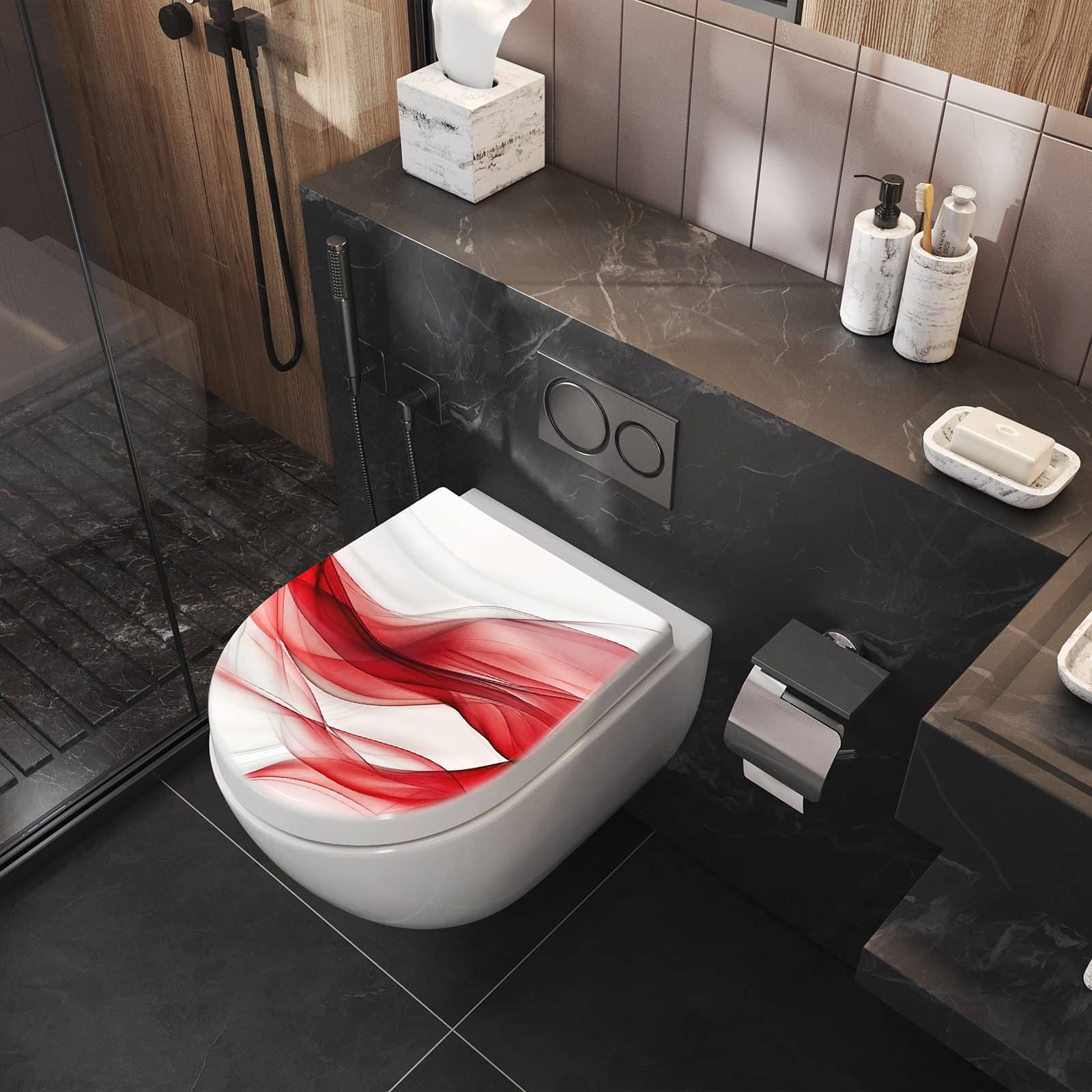 WC-Sitz mit Absenkautomatik Farbige Wellen