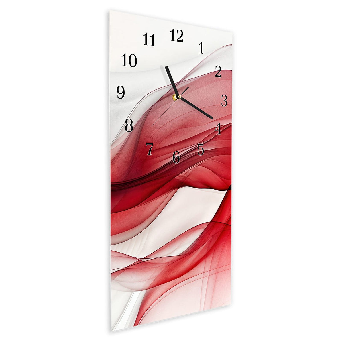 Vormontiert – mit Schwebeeffekt – Wanduhr Farbige Wellen aus Glas – Hochformat 30 × 60 cm