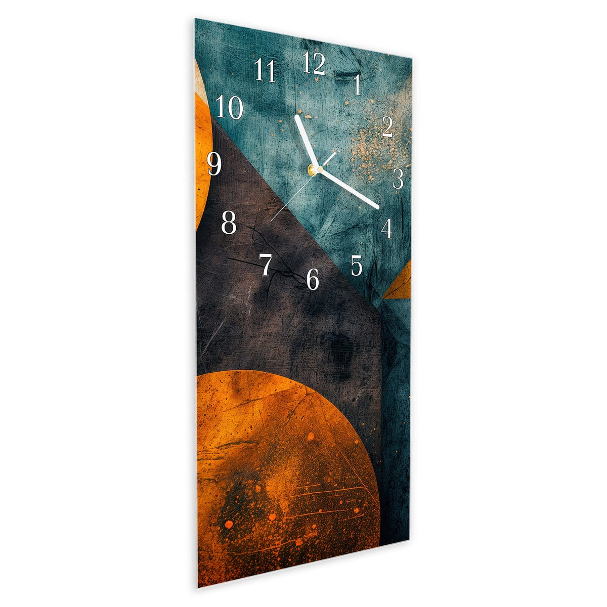 Vormontiert – mit Schwebeeffekt – Wanduhr Geometrische Kunst aus Glas – Hochformat 30 × 60 cm