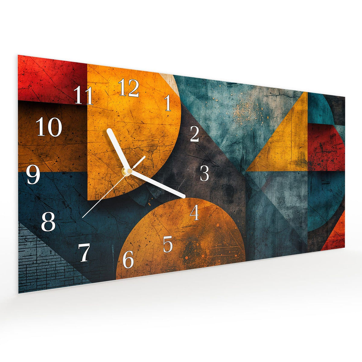 Vormontiert – mit Schwebeeffekt – Wanduhr Geometrische Kunst aus Glas – Querformat 60 × 30 cm