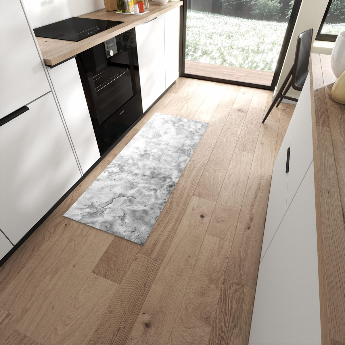 Rutschfester Küchenläufer mit Motiv Marmor Struktur für sicheren Stand in moderner Küche #grösse_60 x 150 cm