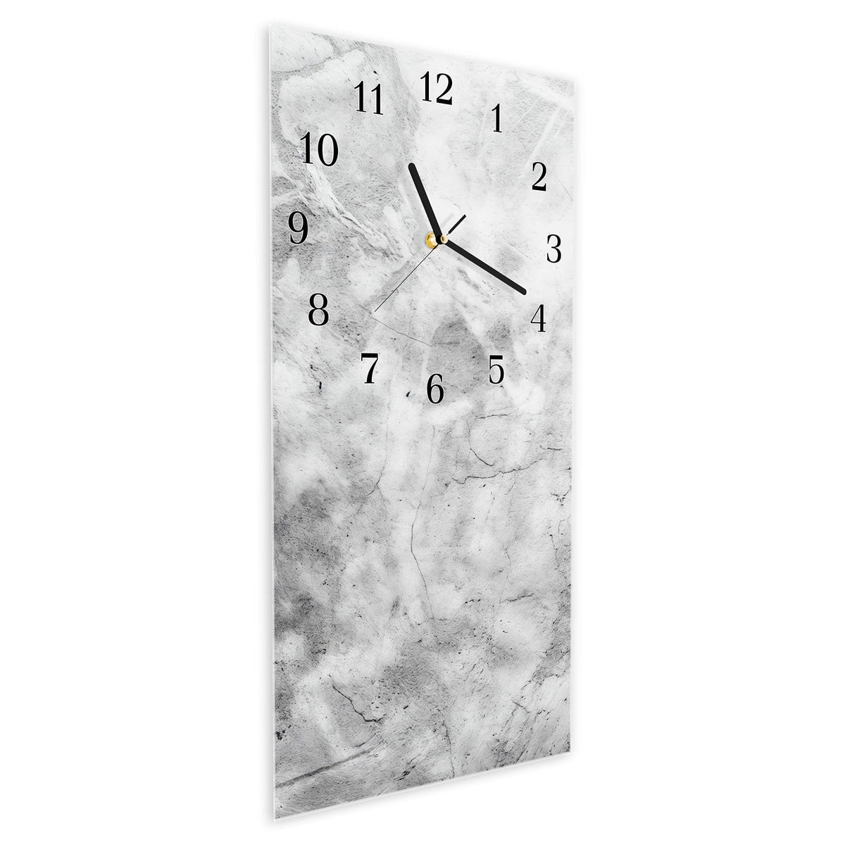 Vormontiert – mit Schwebeeffekt – Wanduhr Marmor Struktur aus Glas – Hochformat 30 × 60 cm
