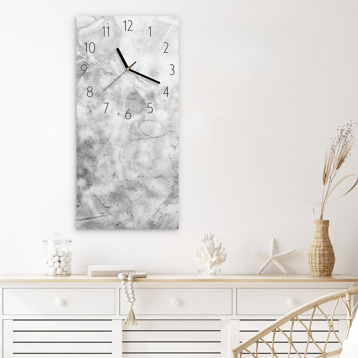 Wanduhr Marmor Struktur aus Glas – Feine Adern in grauem Marmor