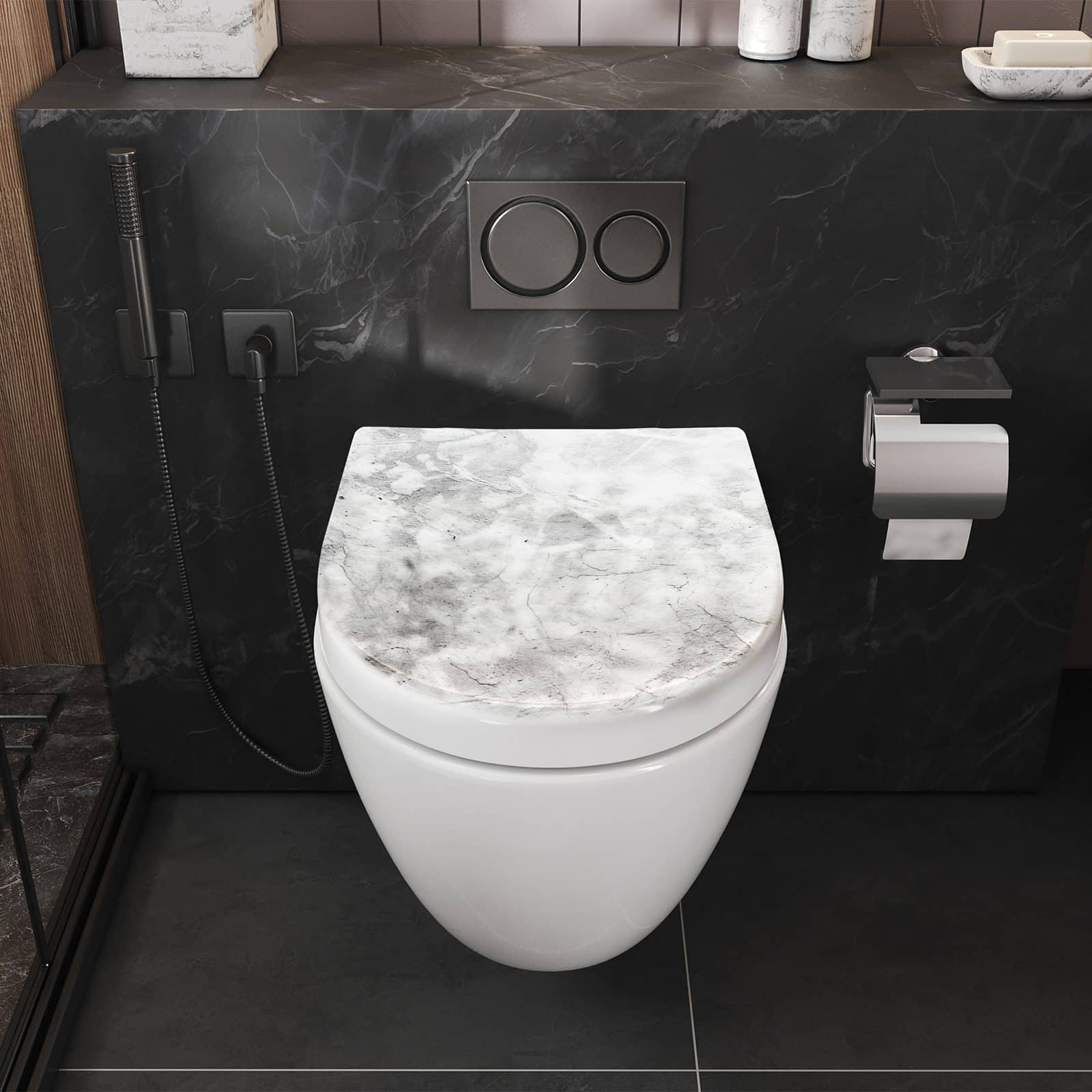 WC-Sitz mit Absenkautomatik Marmor Struktur