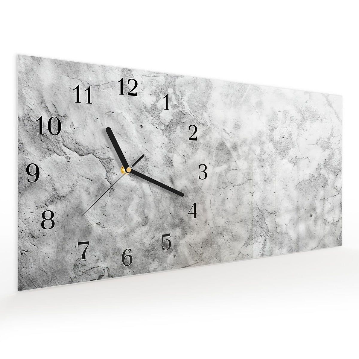 Vormontiert – mit Schwebeeffekt – Wanduhr Marmor Struktur aus Glas – Querformat 60 × 30 cm